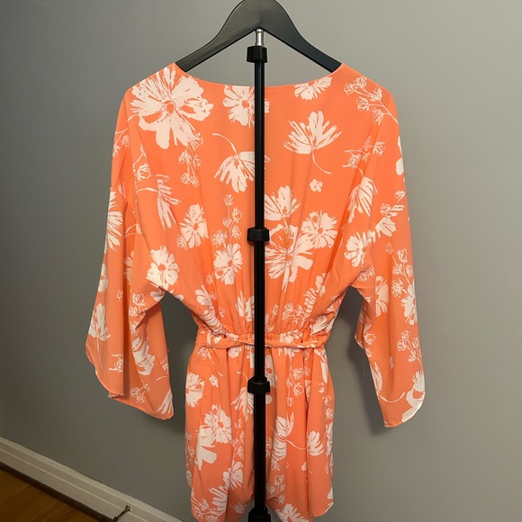 Pink Lily Coral-Peach Floral Romper - Picture 3 of 3